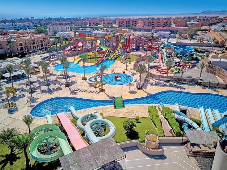 Jaz Lamaya Resort in Marsa Alam het waterpark overzicht